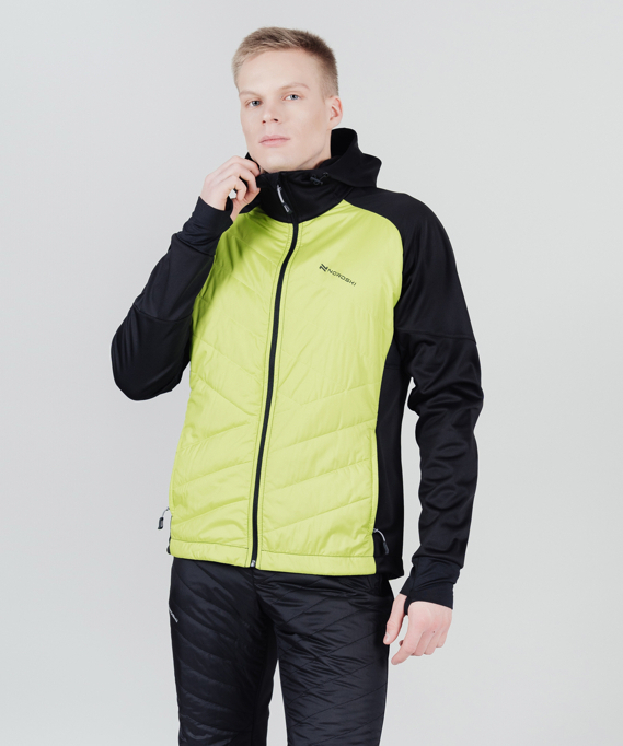 Куртка для лыж и бега зимой Nordski Hybrid Hood Black-lime