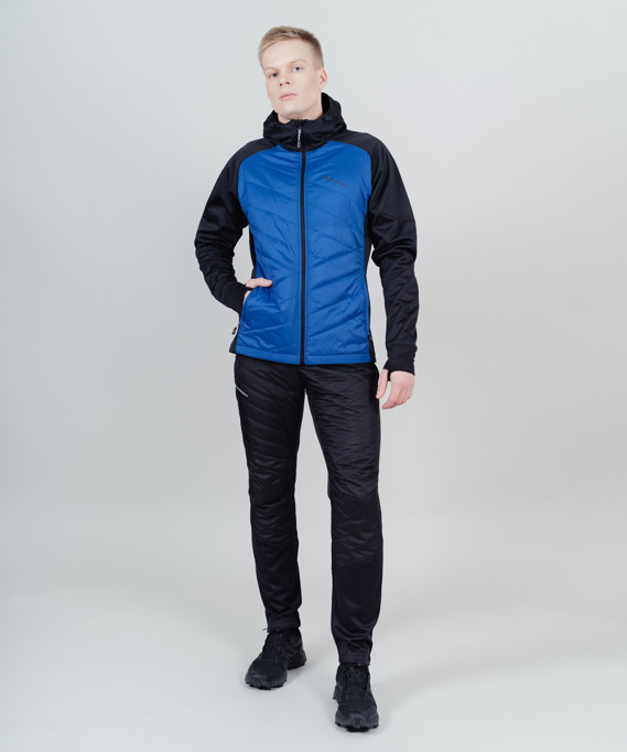 Мужской костюм для лыж и бега зимой Nordski Hybrid Hood blue-black