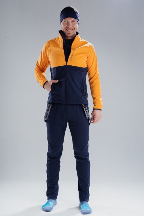 Мужской лыжный разминочный костюм Nordski Premium orange-blueberry