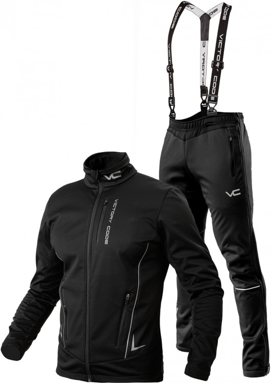 Лыжный разминочный костюм 905 Victory Code Speed Up black с лямками
