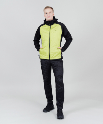 Мужской костюм для лыж и бега зимой Nordski Hybrid Hood black-lime