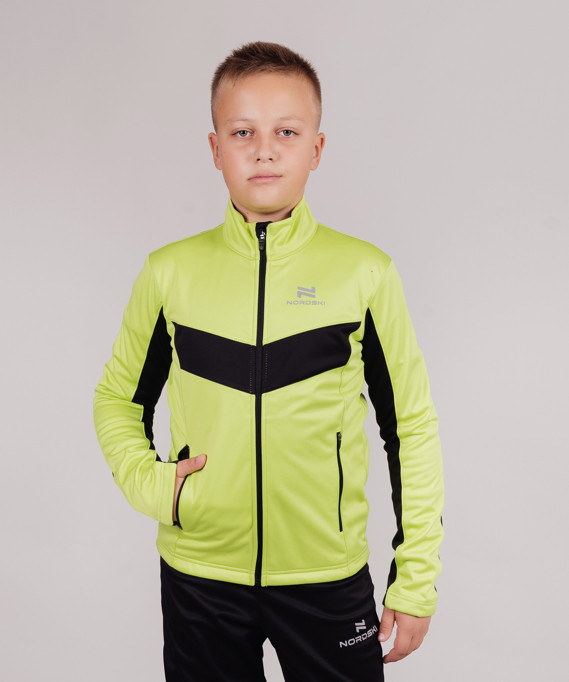 Детская разминочная лыжная куртка Nordski Base лайм/черный