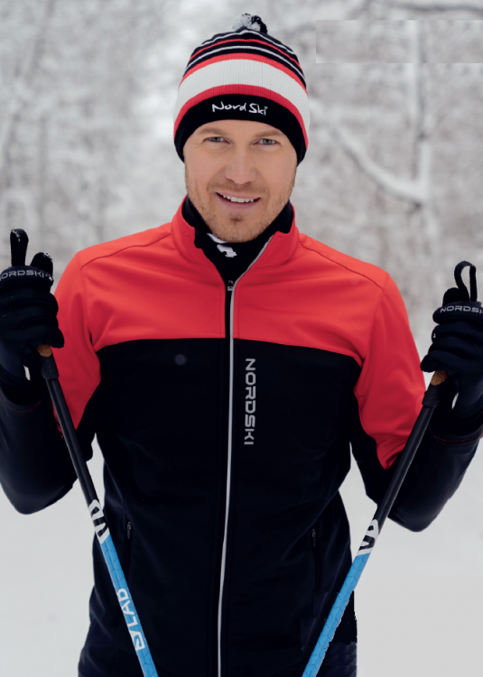 Мужская утеплённая разминочная лыжная куртка Nordski Active Red-Black 2020