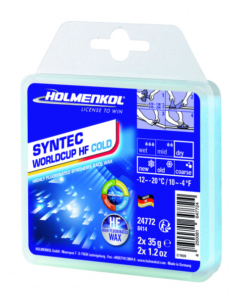 Парафин высокофтористый HOLMENKOL SYNTEC World Cup HF COLD, (-12-20 C), 2х35г