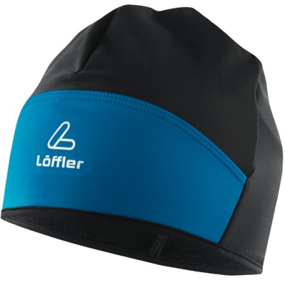 Лыжная шапка LOFFLER WS Flaps с ветрозащитой черно-синяя