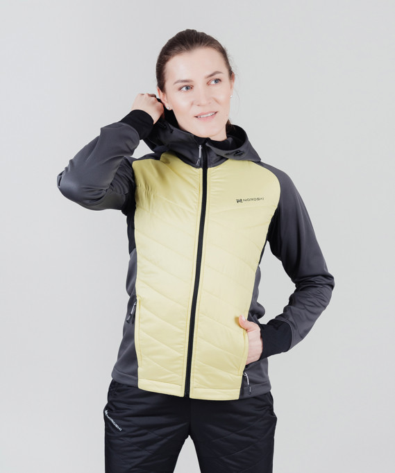 Куртка для лыж и зимнего бега Nordski Hybrid Hood Black/Yellow W женская